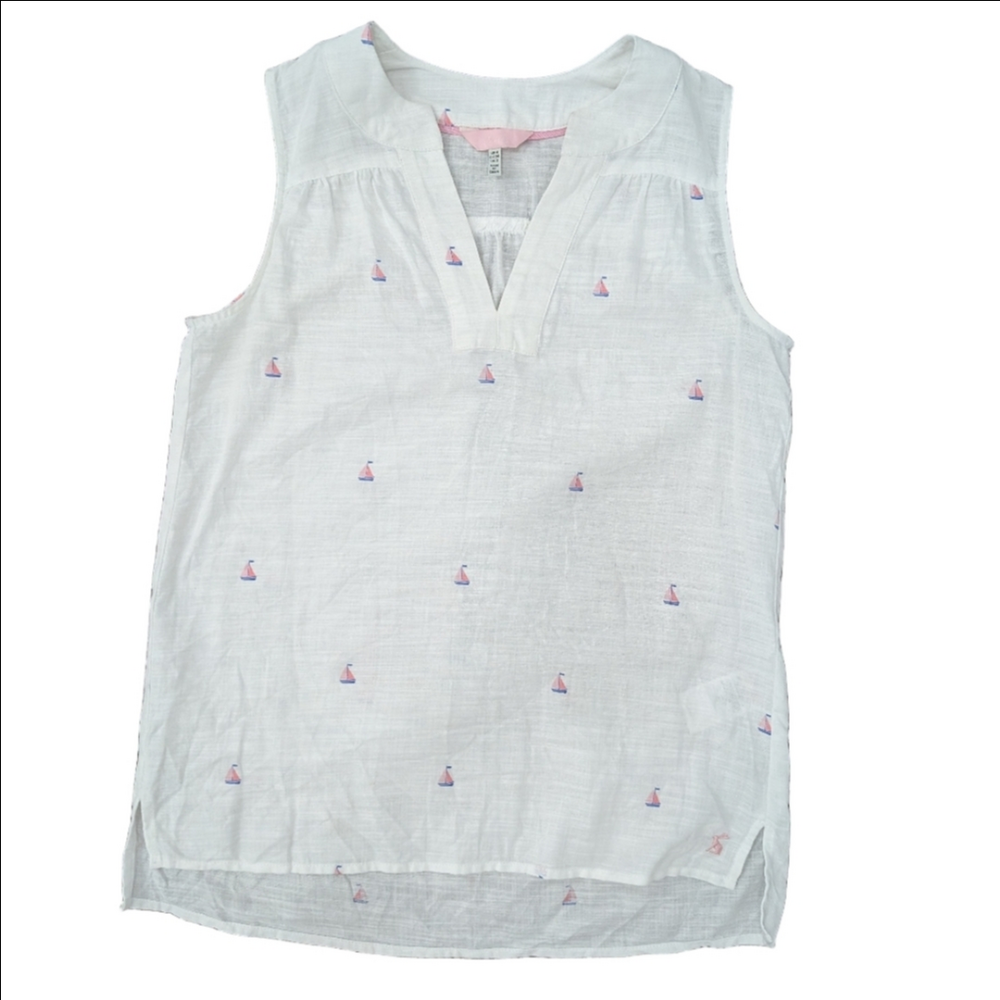 Joules White Sleeveless Sailboat Tunic Blouse